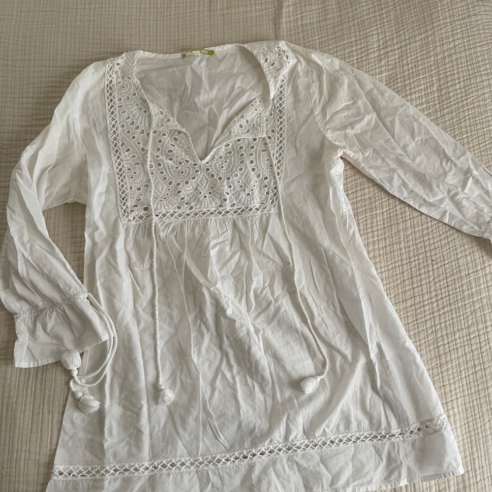 Gianni bini White Lace Detail Women's swim suit cover up Medium 100% cotton